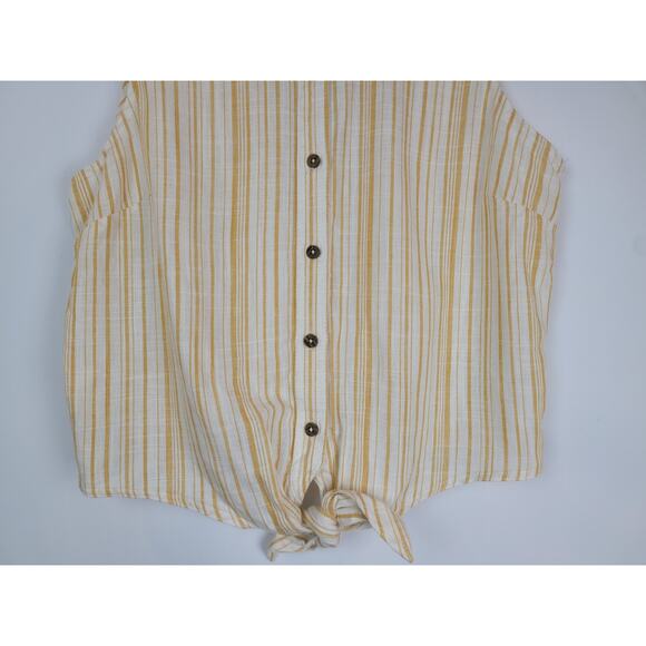 Sybilla Women's Yellow Cream Striped Tie in Front Sleeveless Blouse Sz L - Picture 3 of 9